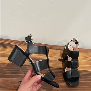J. Crew Black Leather Dylan Fisherman Block-Heel Sandals Size 6
